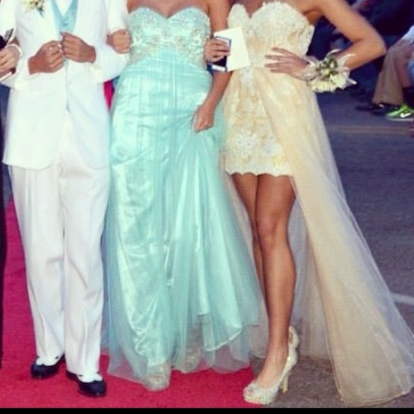 Angela and Alison Long Gold Prom Dress - Picture 6 of 8